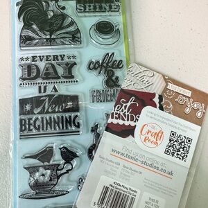 Inkadinkado Clear Stamp Set with Coffee & Friends Sentiments & Tonic Studio Die